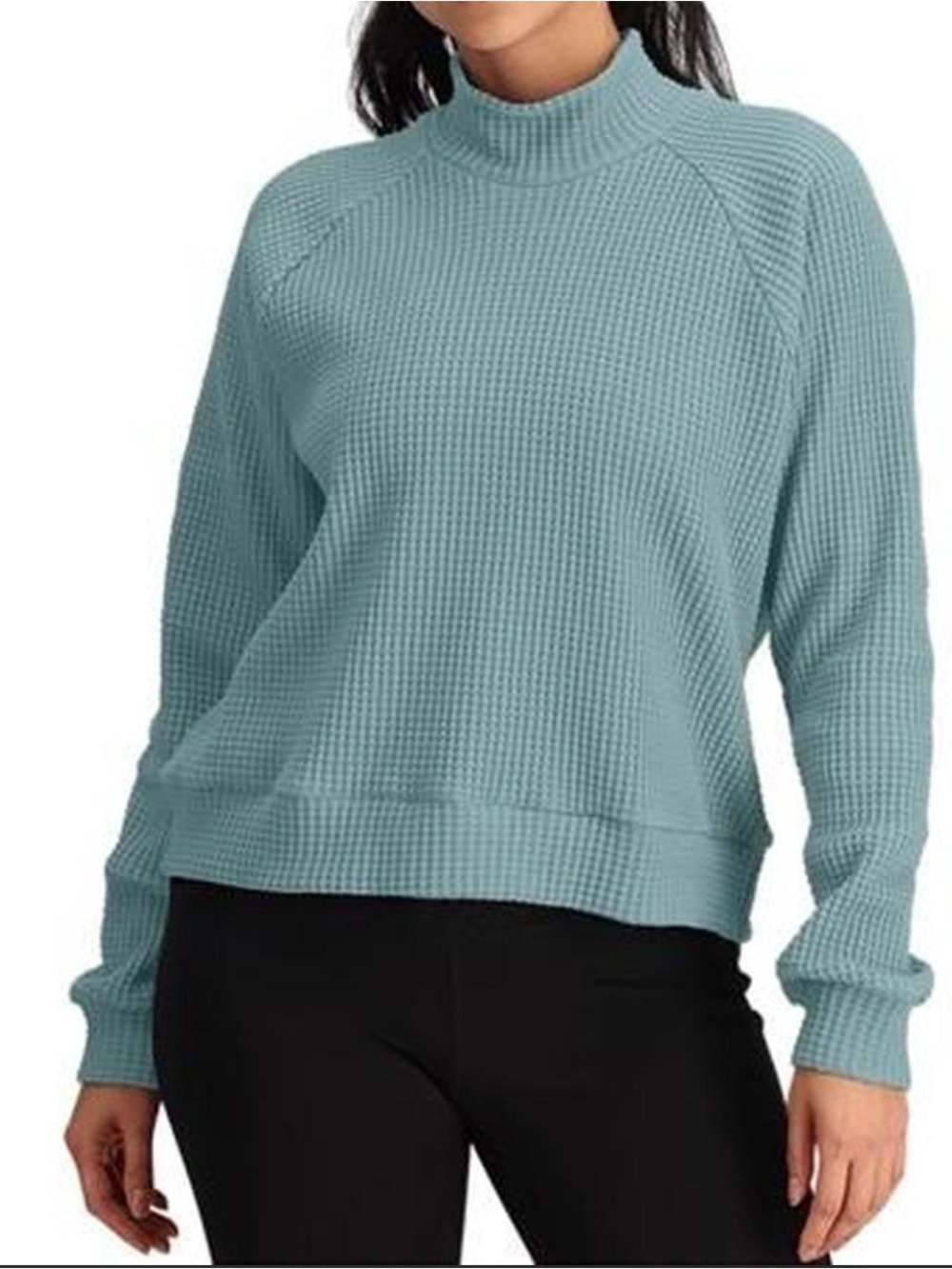 North Face Light Teal Waffle Knit Mock Neck Sweater